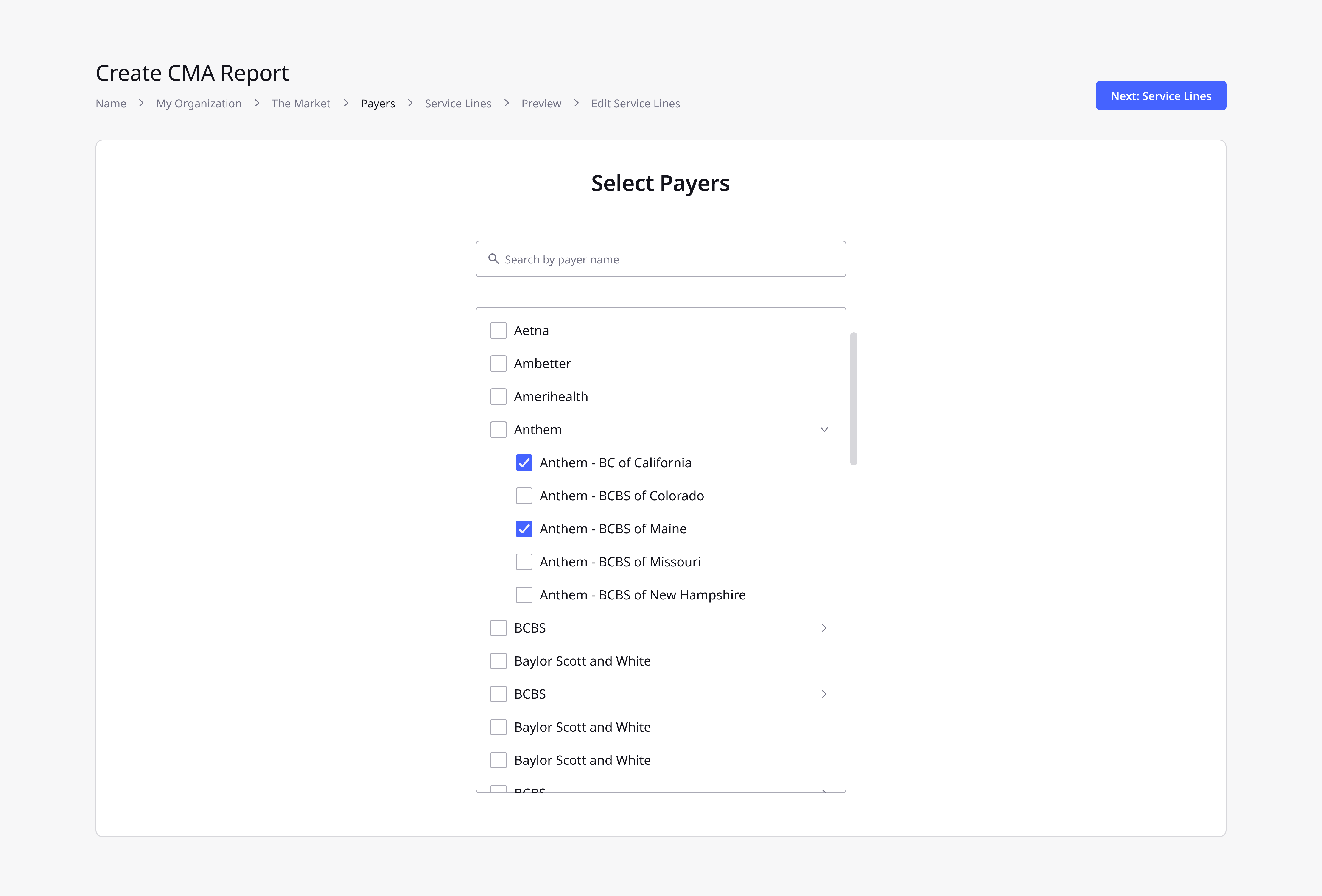 Unimplemented CMA workflow concept for selecting payers