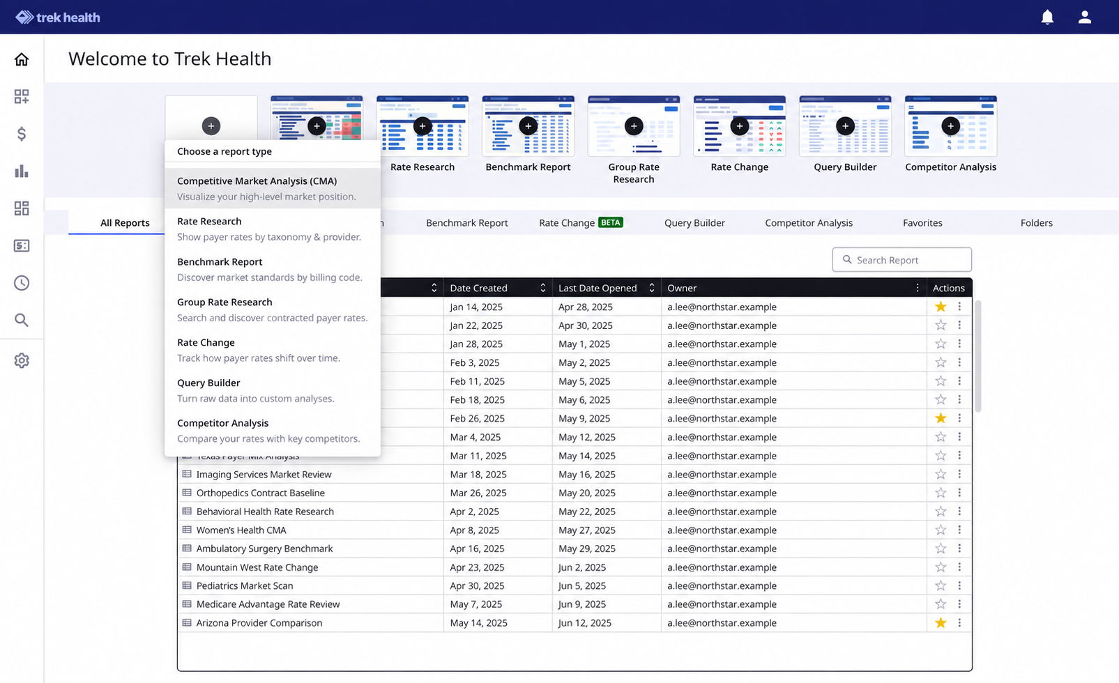 The legacy chooser listing seven separate report types.