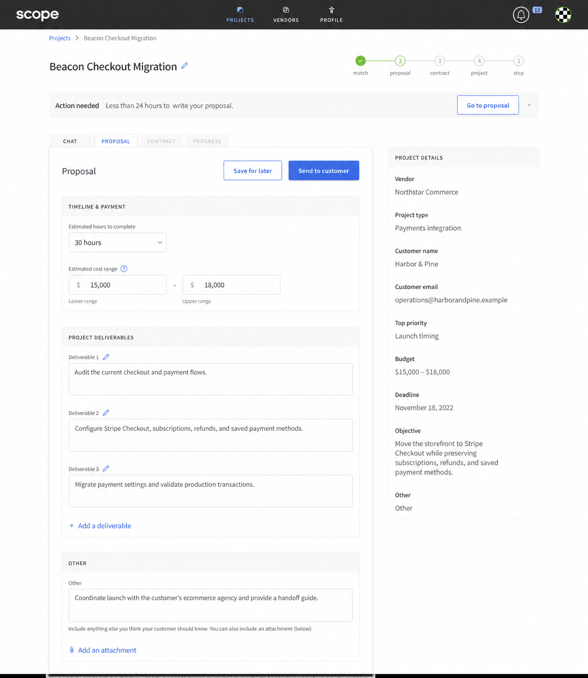 Newest Scope proposal editor populated for the Beacon Checkout Migration project
